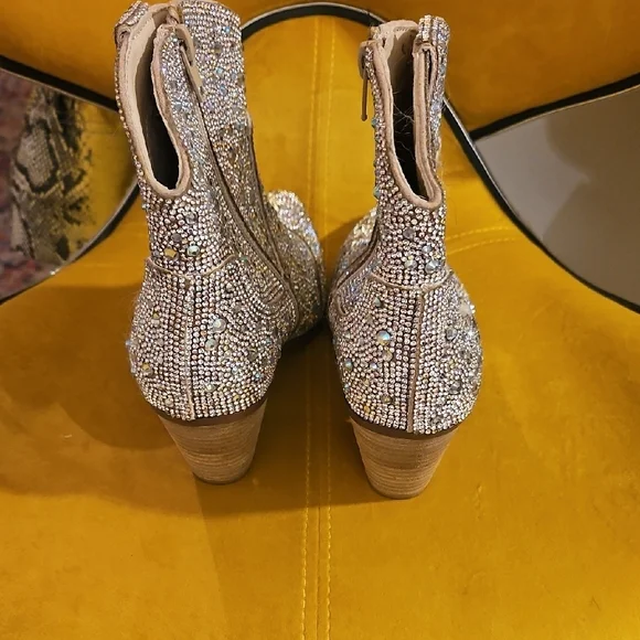 Crystal-Embellished Ankle Boots in Nude/Silver - Picture 2 of 6